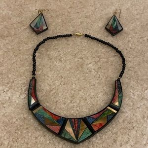 Multicolor necklace and earring set